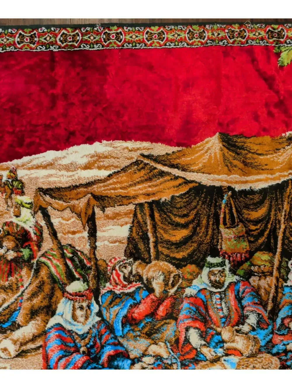 Vintage Saudi Arabia Middle Eastern Tapestry Wall Hanging Rug Fringed 56